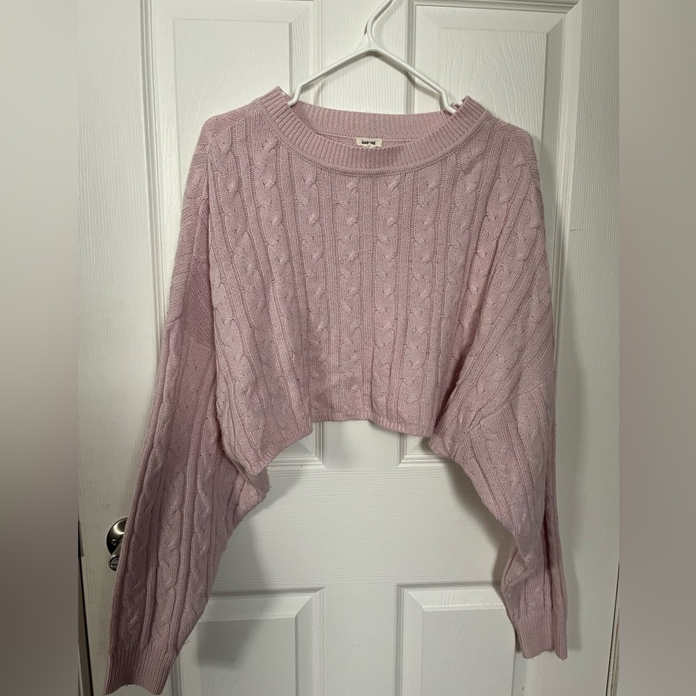 🤍 Garage Women’s Size XS/S Pink Cropped Cableknit Sweater